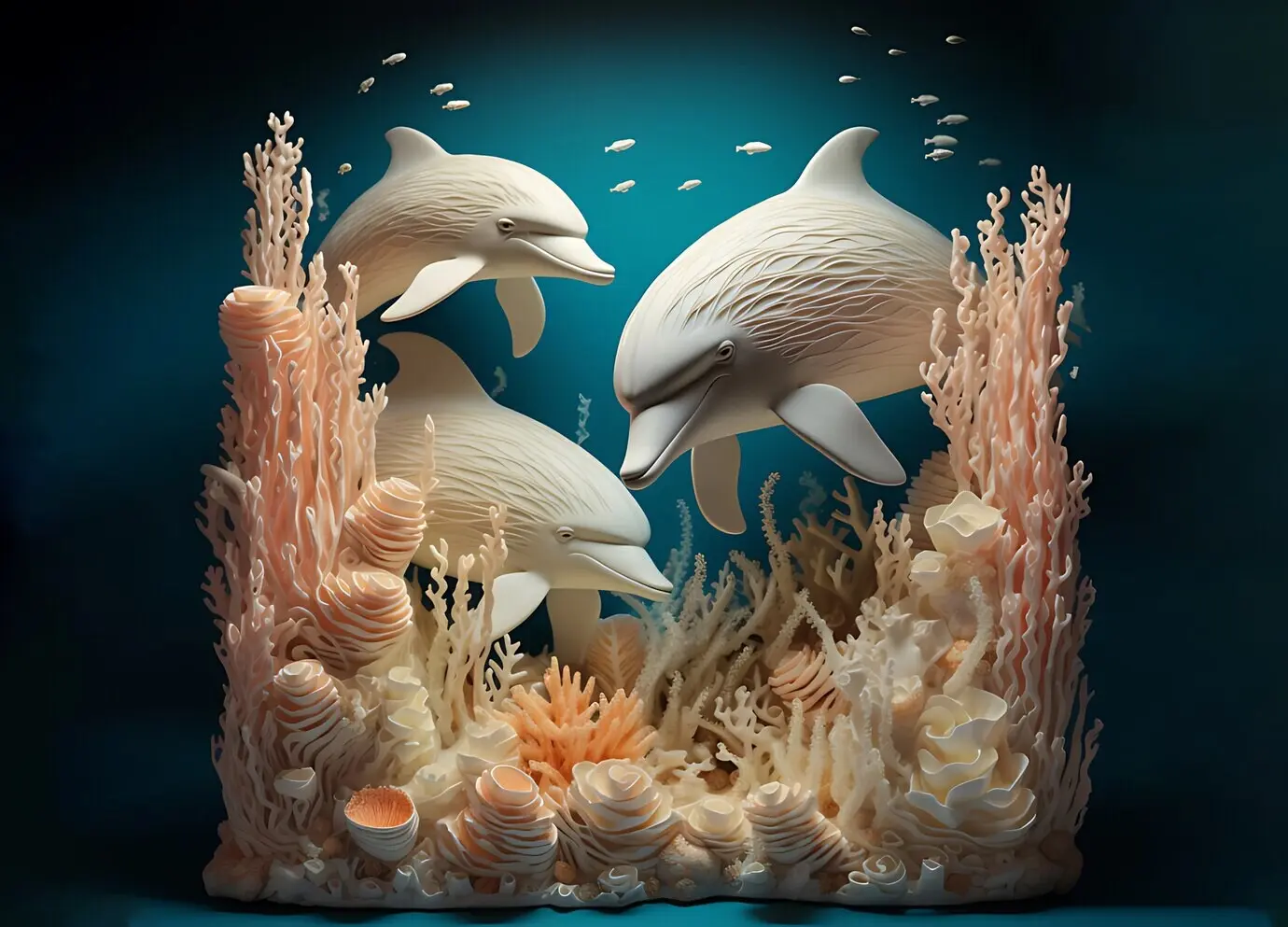 Dreidimensionaler Delfin mit Pflanzen