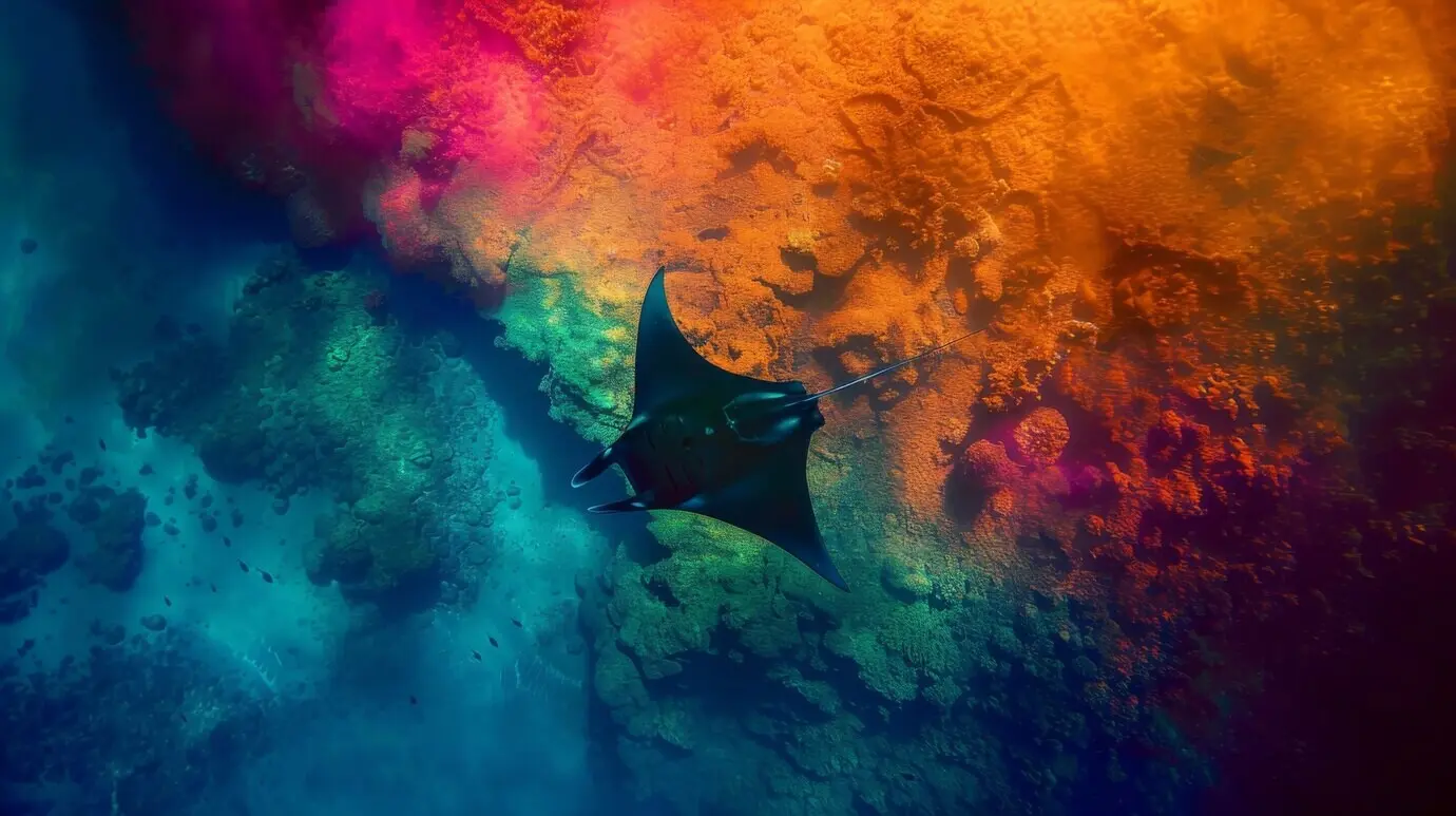 Lebensechter Mantarochen im Meerwasser